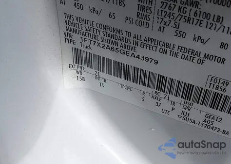 2016 Ford F-250 Xl из США, поврежденный, VIN 1FT7X2A65GEA43979